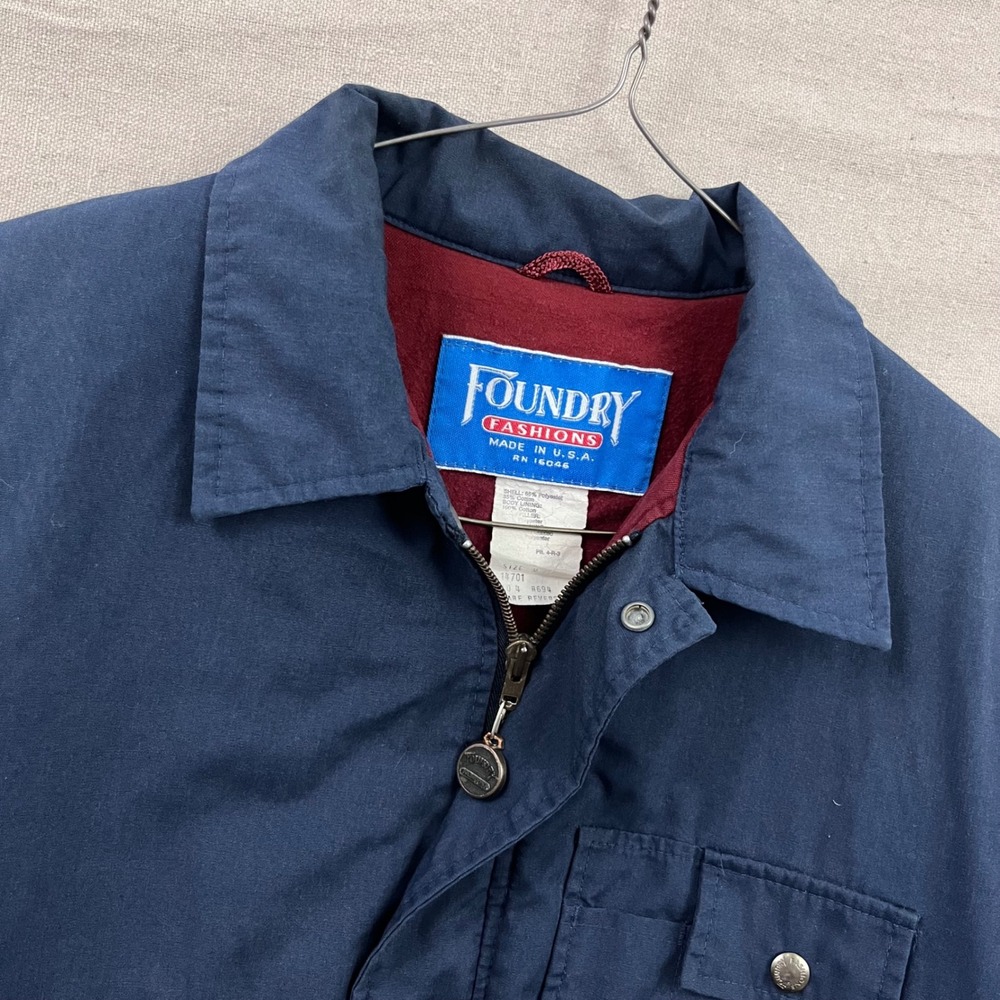 Vintage 70s Foundry Fashions Field Jacket Mens M Navy Blue Flannel Lined Utility